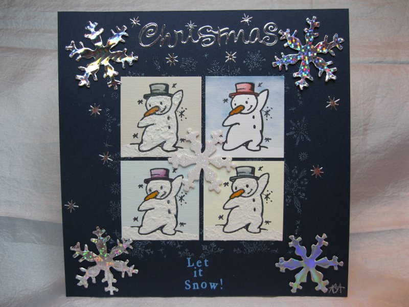 Weihnachtskarte - tanzende Schneemänner